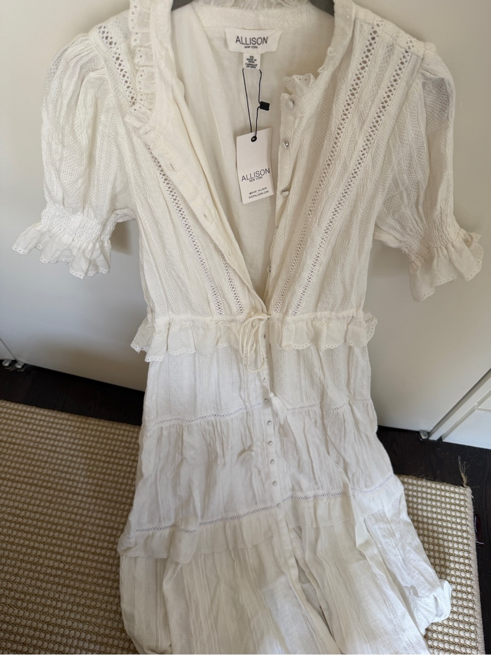ALLISON White Eyelet Maxi Dress with Ruffle Details